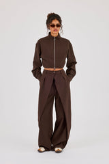 Woven Double Pleat Barrel Leg Trouser - Chocolate