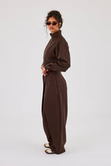 Woven Seam Detail Jacket & Double Pleat Barrel Leg Trouser - Chocolate