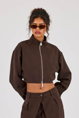 Woven Seam Detail Jacket - Chocolate