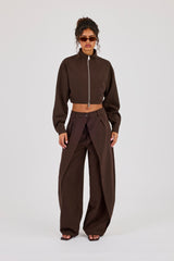 Woven Seam Detail Jacket & Double Pleat Barrel Leg Trouser - Chocolate