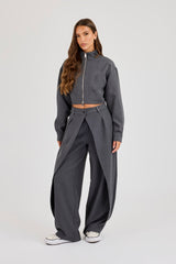 Woven Seam Detail Jacket & Double Pleat Barrel Leg Trouser - Charcoal