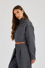 Woven Seam Detail Jacket - Charcoal