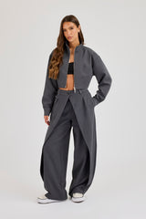 Woven Seam Detail Jacket & Double Pleat Barrel Leg Trouser - Charcoal