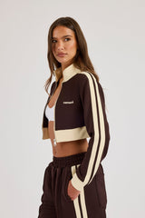 Super Crop Funnel Neck Taping Track Top - Chocolate