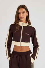 Super Crop Funnel Neck Taping Track Top - Chocolate