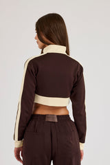 Super Crop Funnel Neck Taping Track Top - Chocolate