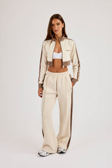 Super Crop Funnel Neck Taping Track Top & Wide Leg Track Pant - Off White