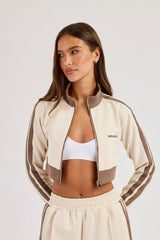 Super Crop Funnel Neck Taping Track Top - Off White