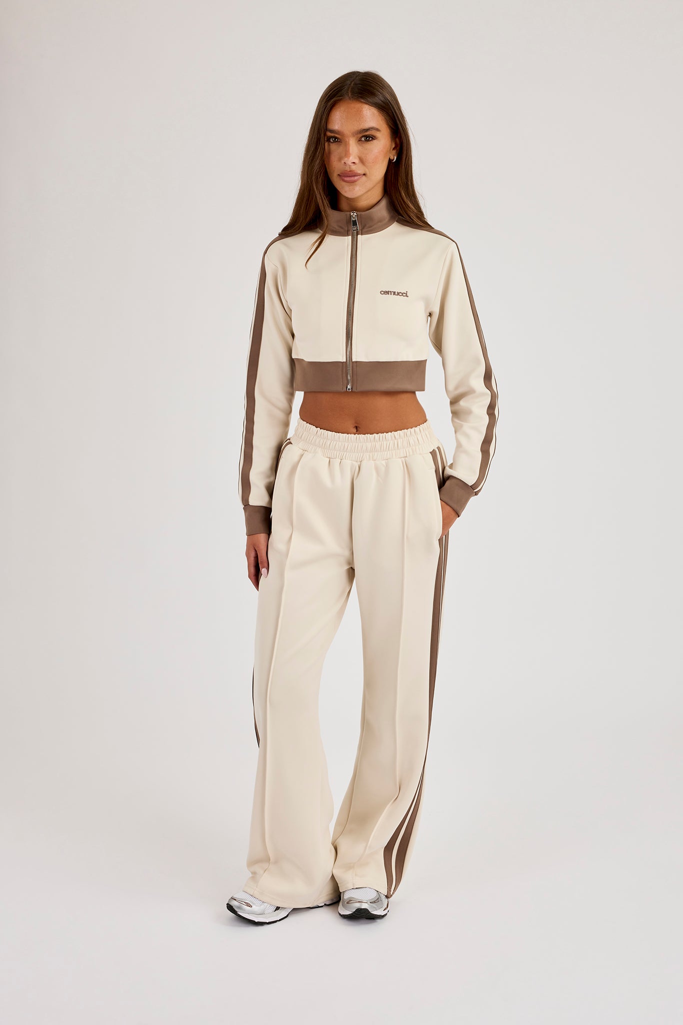 Super Crop Funnel Neck Taping Track Top - Off White