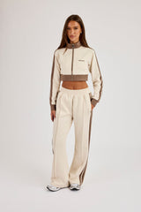 Super Crop Funnel Neck Taping Track Top - Off White
