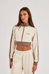 Super Crop Funnel Neck Taping Track Top - Off White