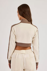 Super Crop Funnel Neck Taping Track Top - Off White