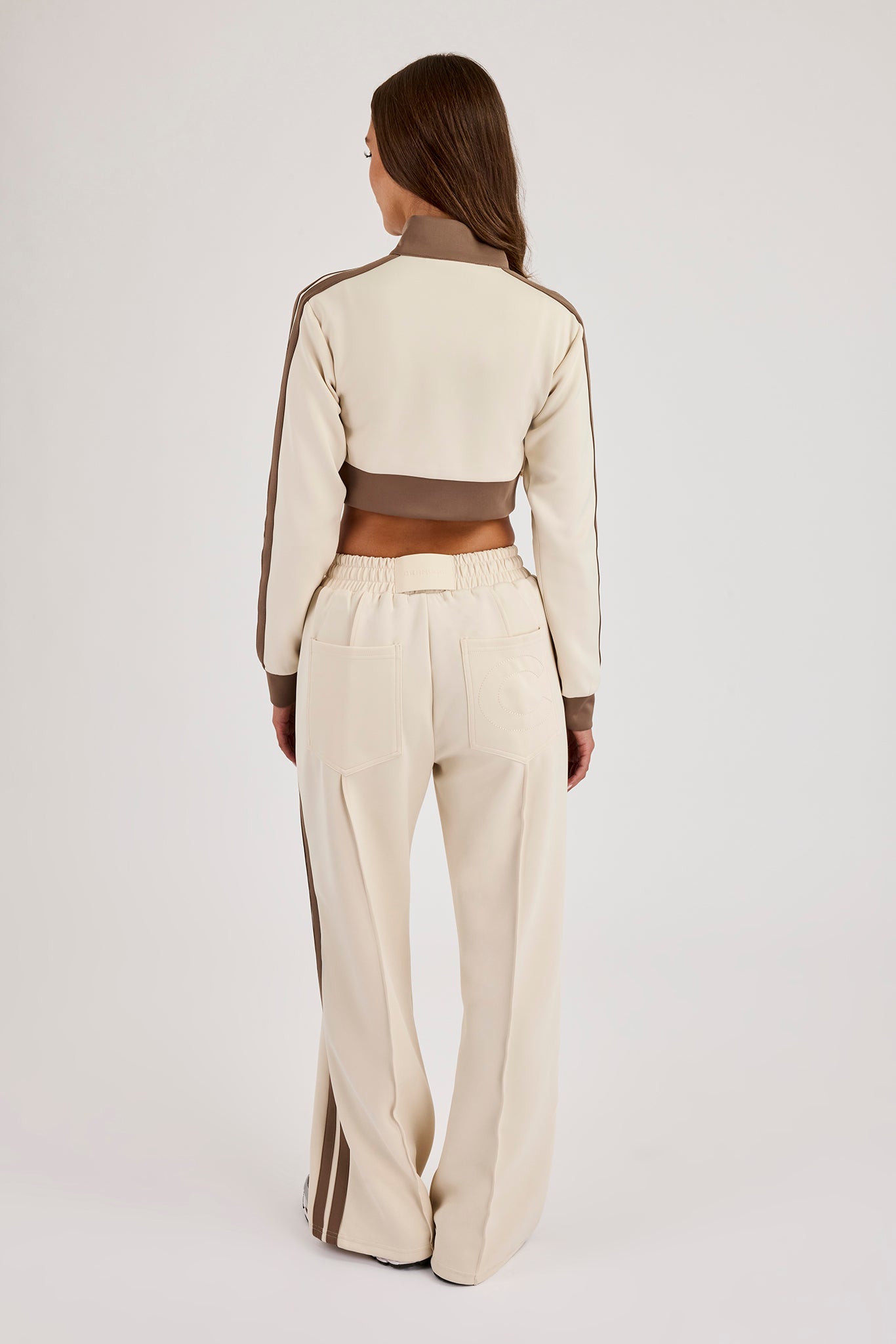 Super Crop Funnel Neck Taping Track Top & Wide Leg Track Pant - Off White