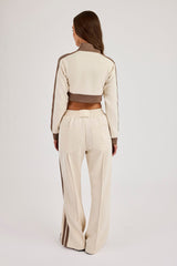 Super Crop Funnel Neck Taping Track Top & Wide Leg Track Pant - Off White