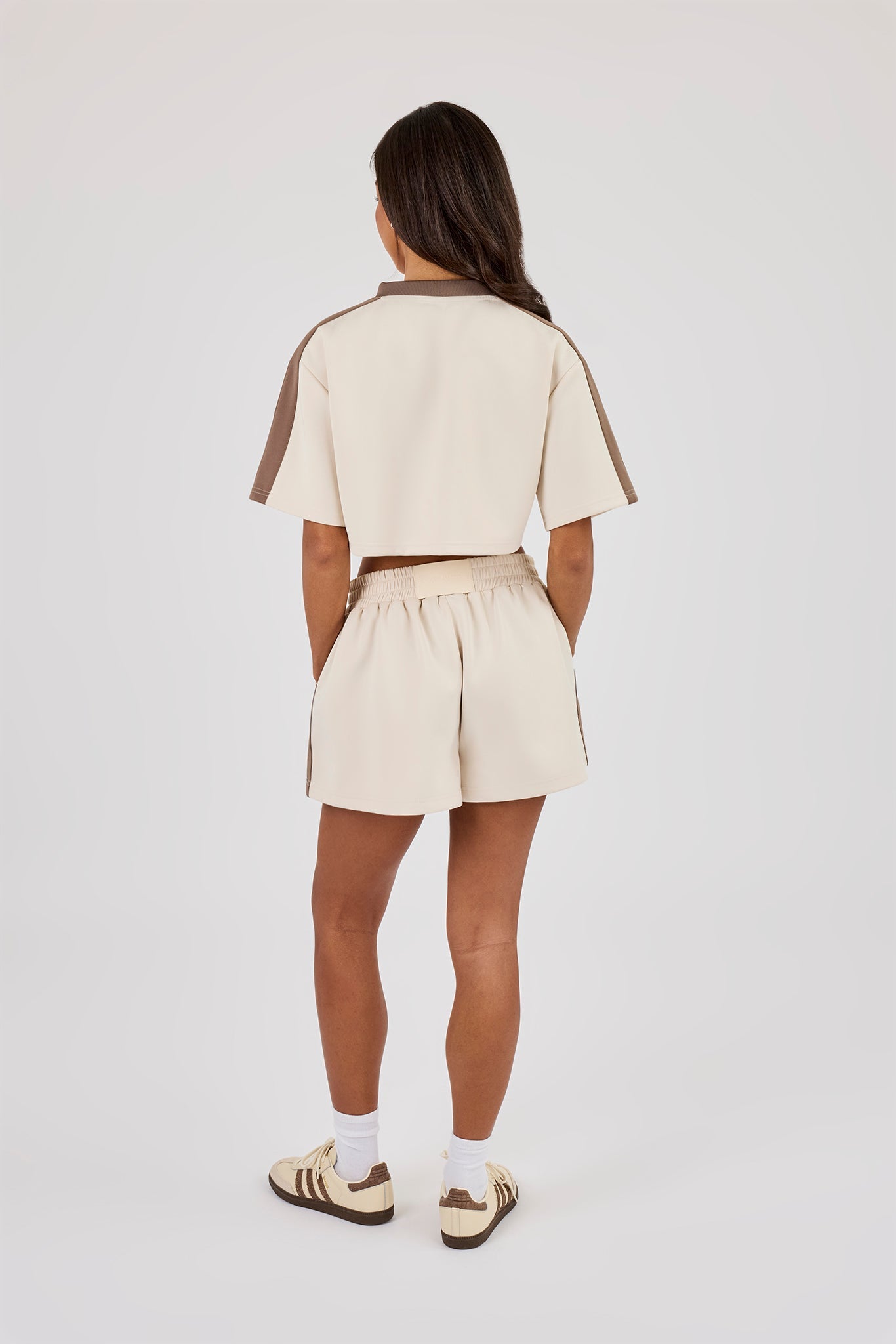 Cropped Short Sleeve Football Top & Embroidered Taping Short - Off White