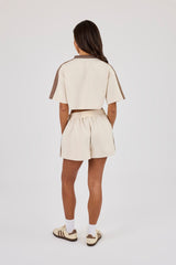 Cropped Short Sleeve Football Top & Embroidered Taping Short - Off White