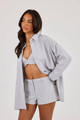 Check Print Oversized Shirt & Short - Baby Blue