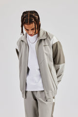 Nylon Colour Block Zip Through Jacket - Grey