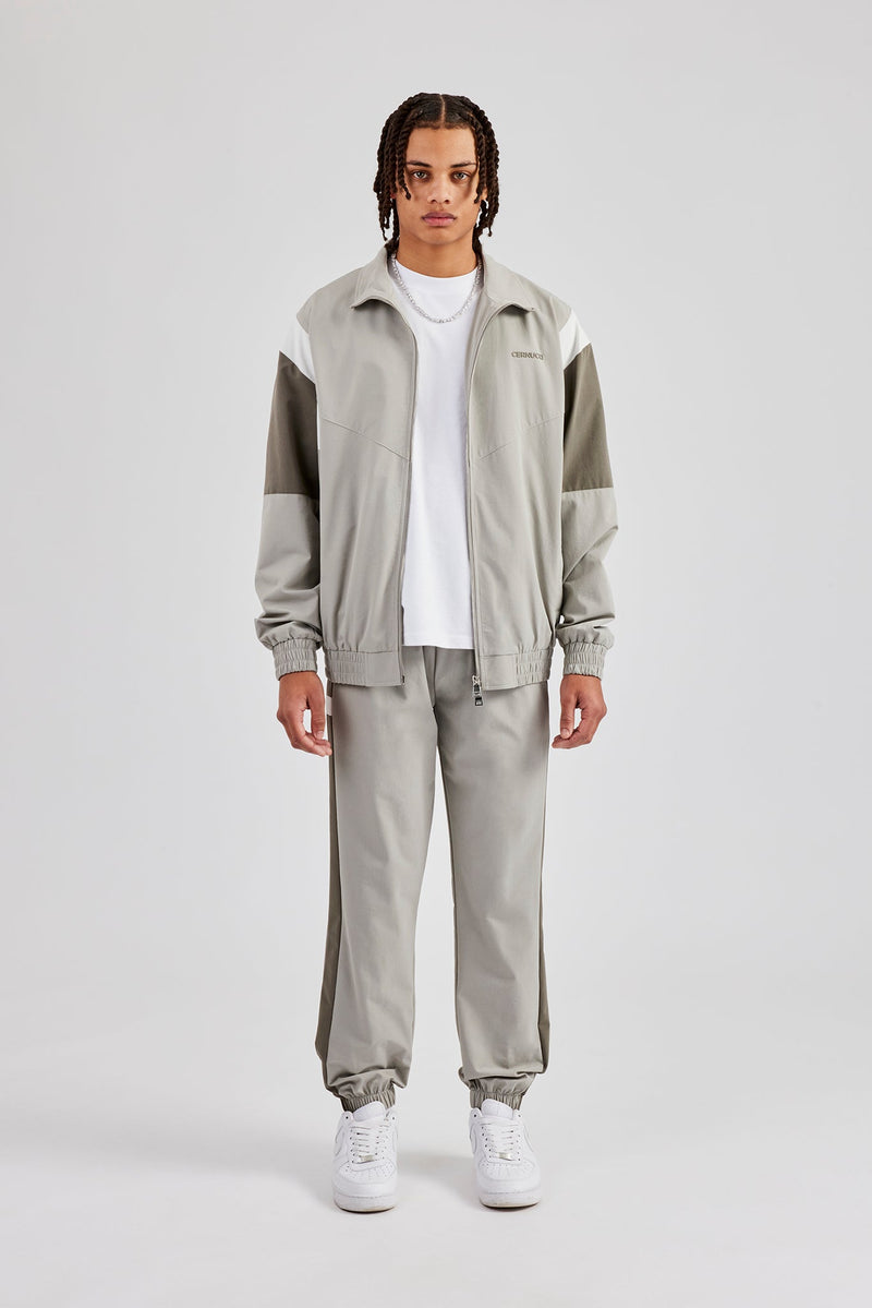 Nylon Colour Block Zip Through Tracksuit - Grey