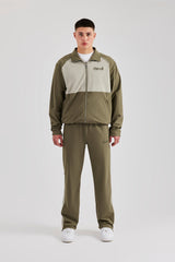 Nylon Panel Funnel Neck Track Jacket & Jogger - Khaki