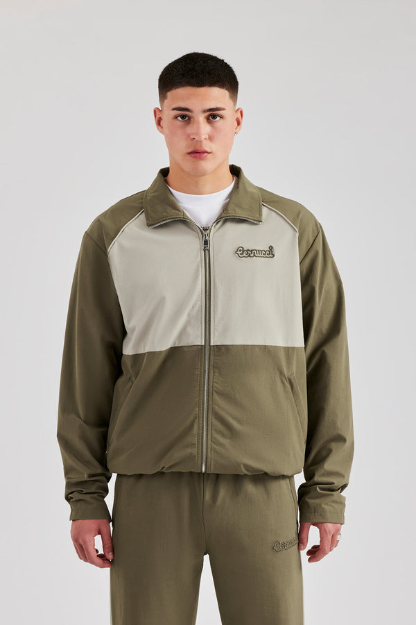 Nylon Panel Funnel Neck Track Jacket - Khaki