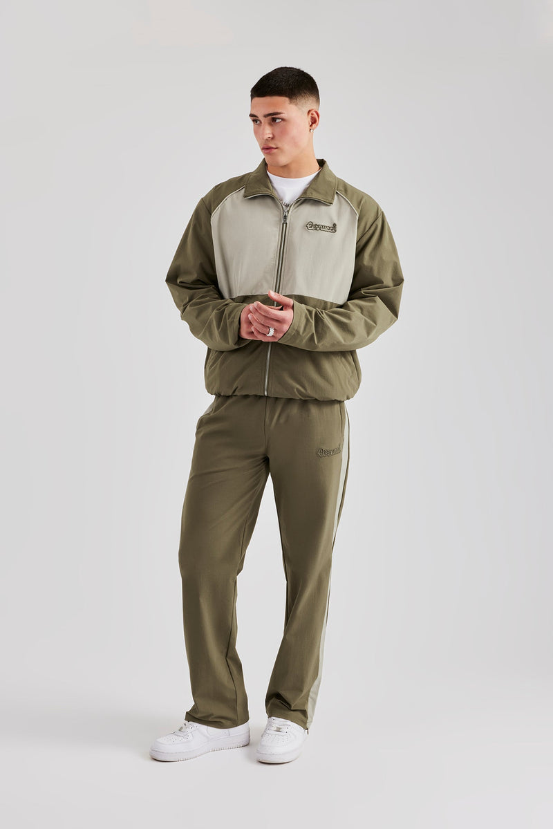 Nylon Panel Funnel Neck Track Jacket - Khaki