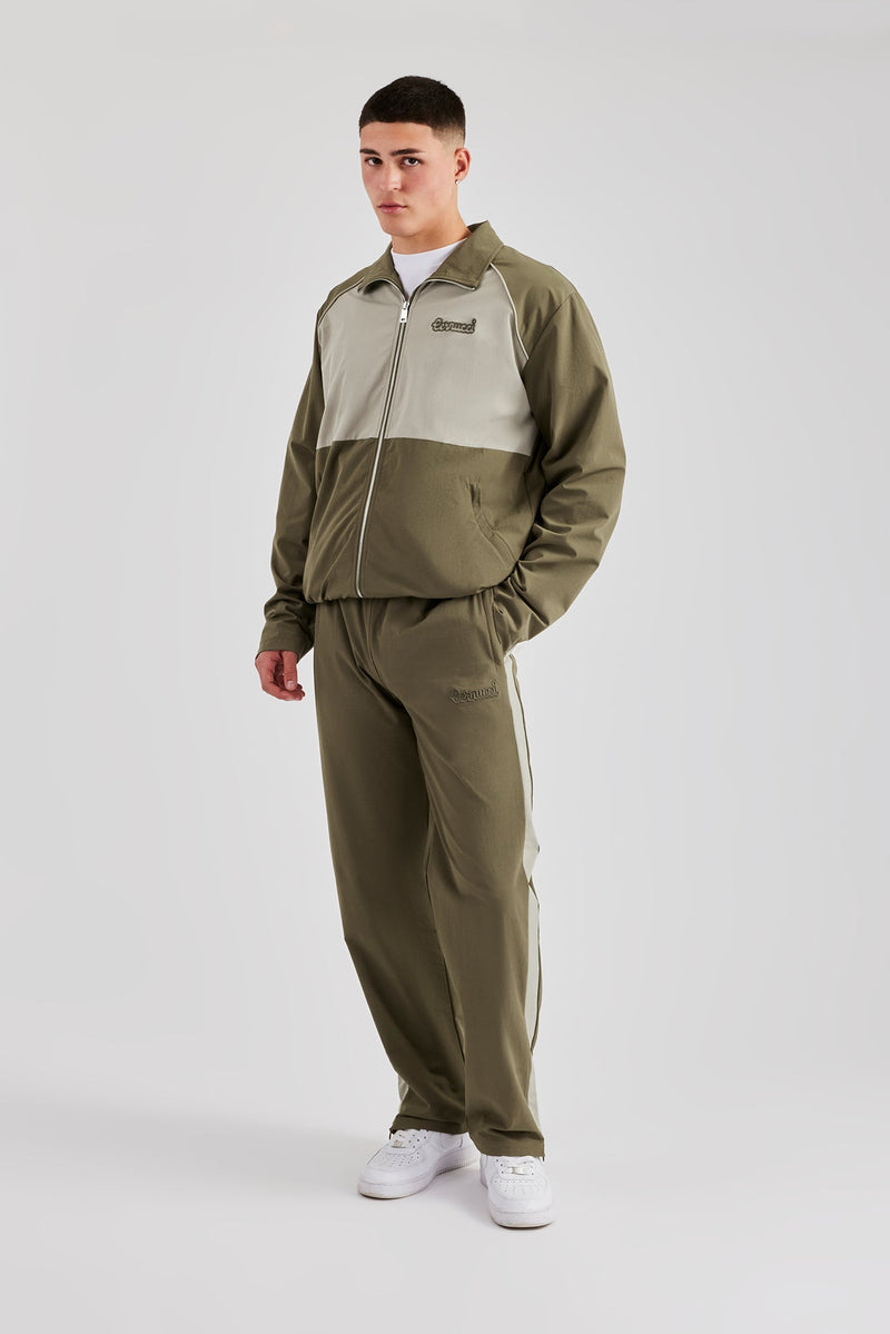 Nylon Panel Funnel Neck Track Jacket & Jogger - Khaki