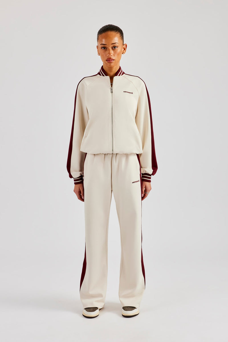 Varsity Contrast Track Jacket & Wide Leg Pant - Off White