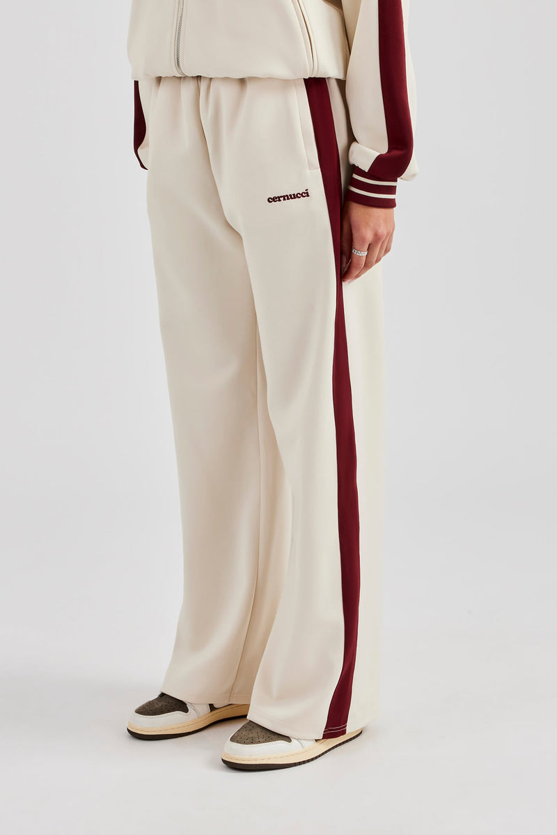 Varsity Contrast Panel Wide Leg Track Pant - Off White