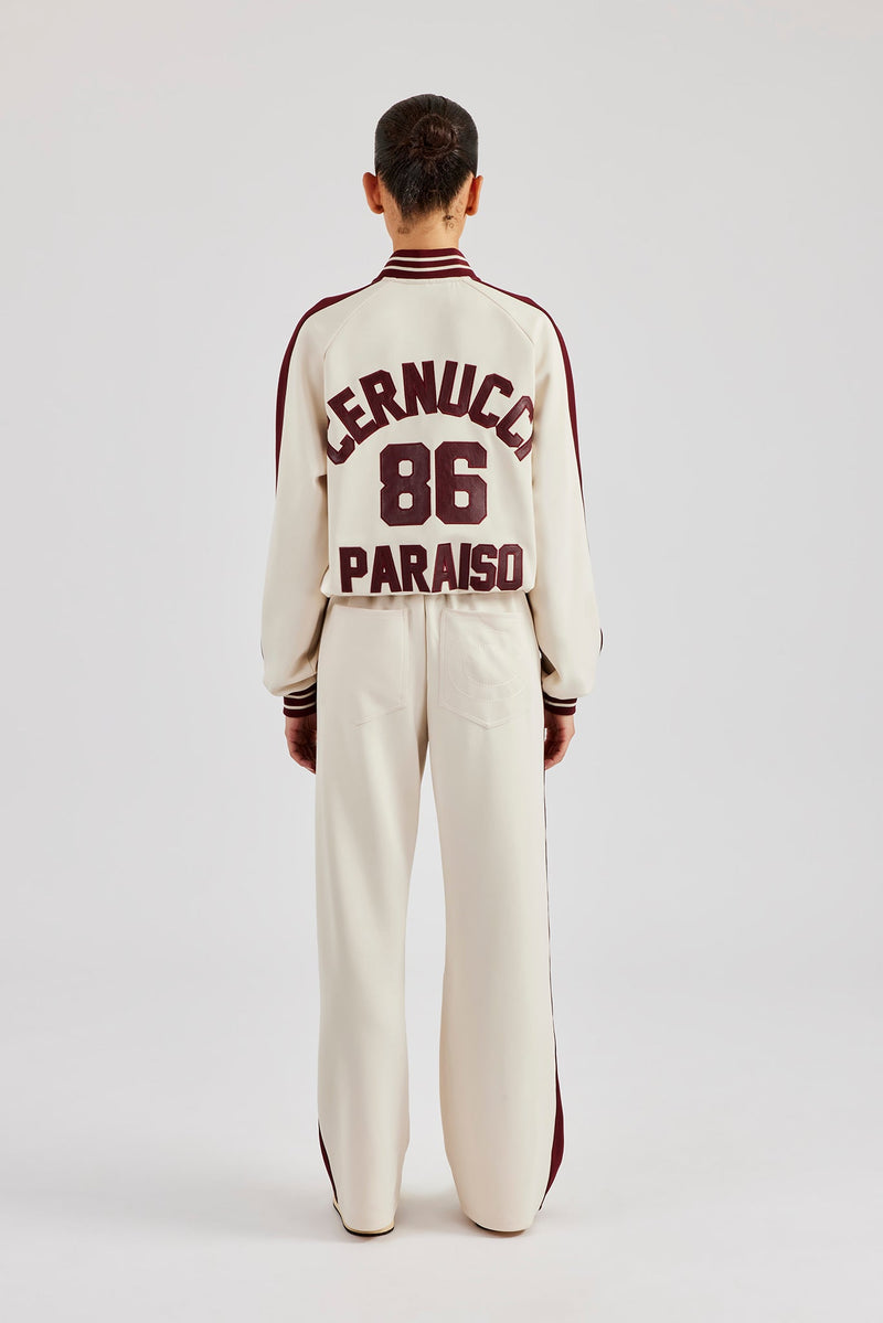 Varsity Contrast Track Jacket & Wide Leg Pant - Off White