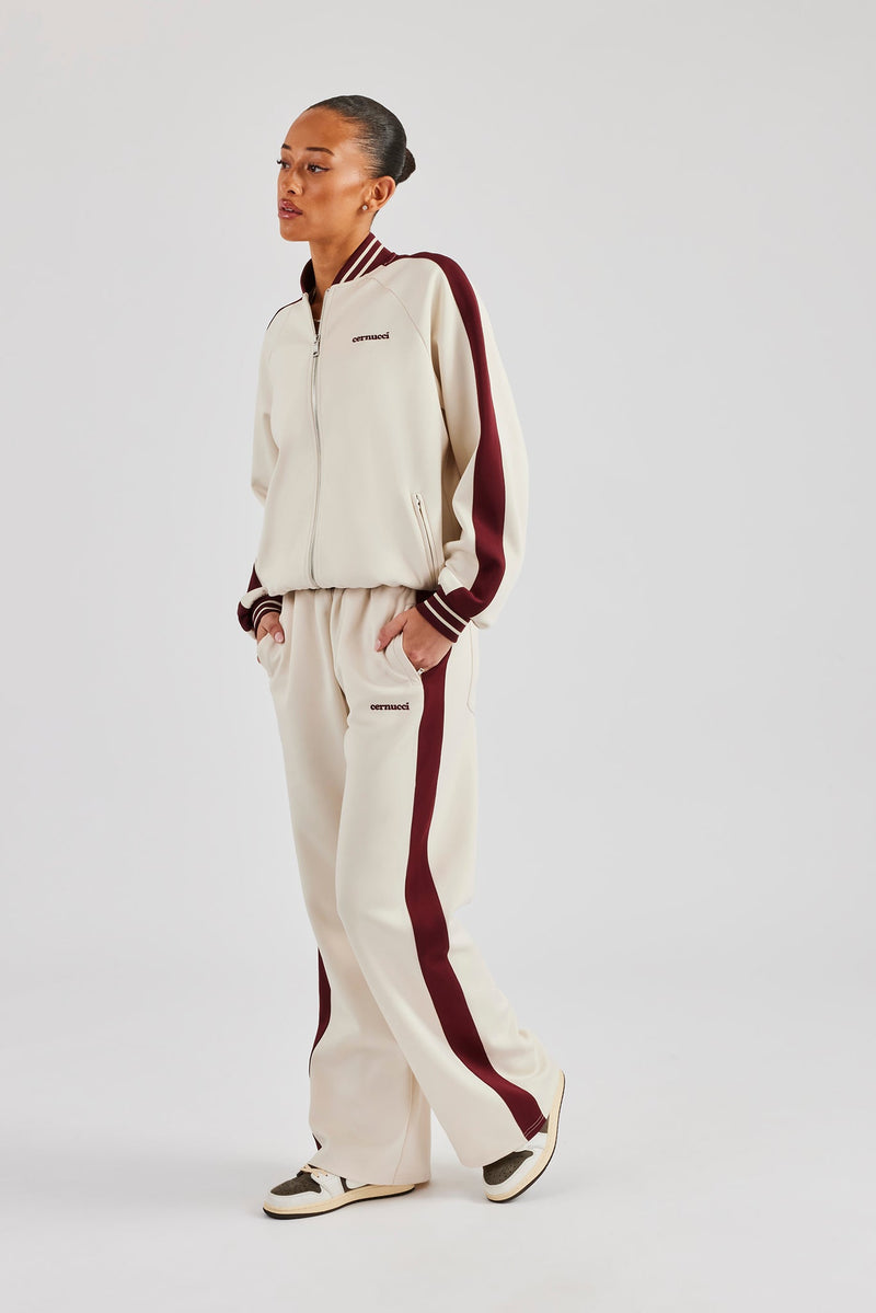 Varsity Contrast Track Jacket & Wide Leg Pant - Off White