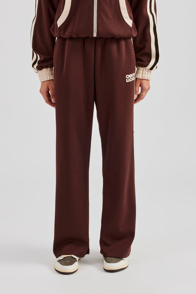 Colour Block Wide Leg Track Pant - Chocolate