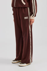 Colour Block Wide Leg Track Pant - Chocolate