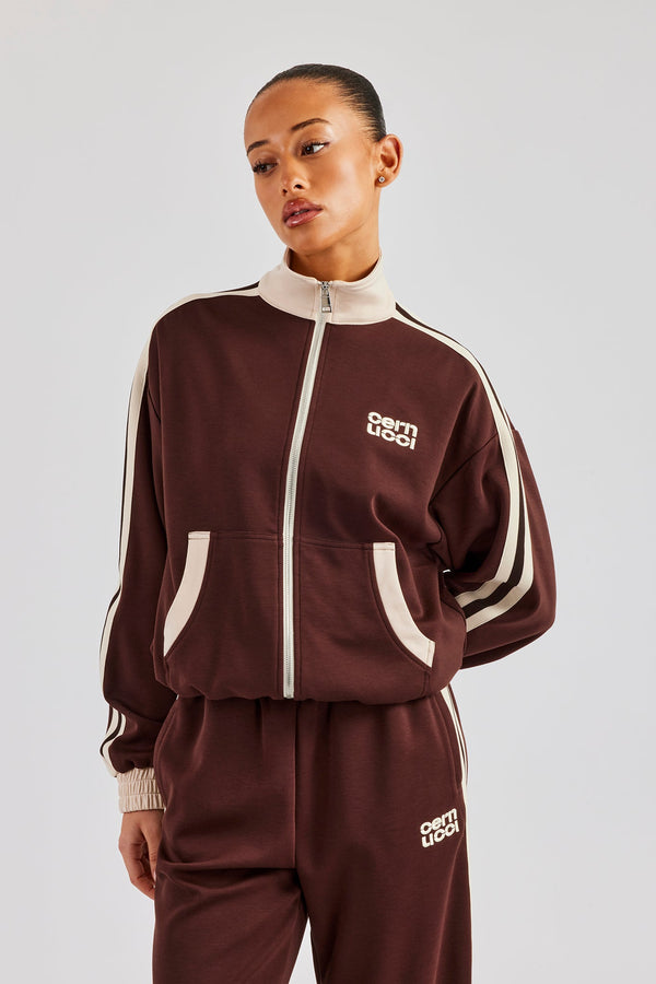 Colour Block Track Jacket - Chocolate