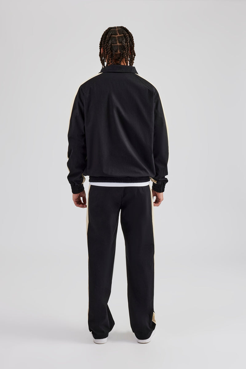 Nylon Contrast Stripe Straight Leg Jogger - Black