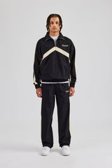 Quarter Zip Nylon Contrast Stripe Jacket & Straight Leg Jogger - Black