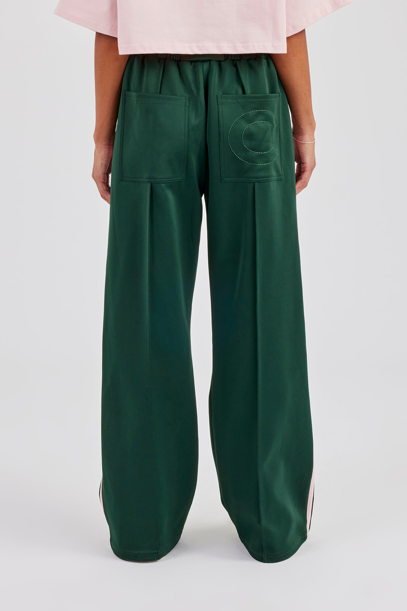 Taping Wide Leg Track Pant - Forest Green