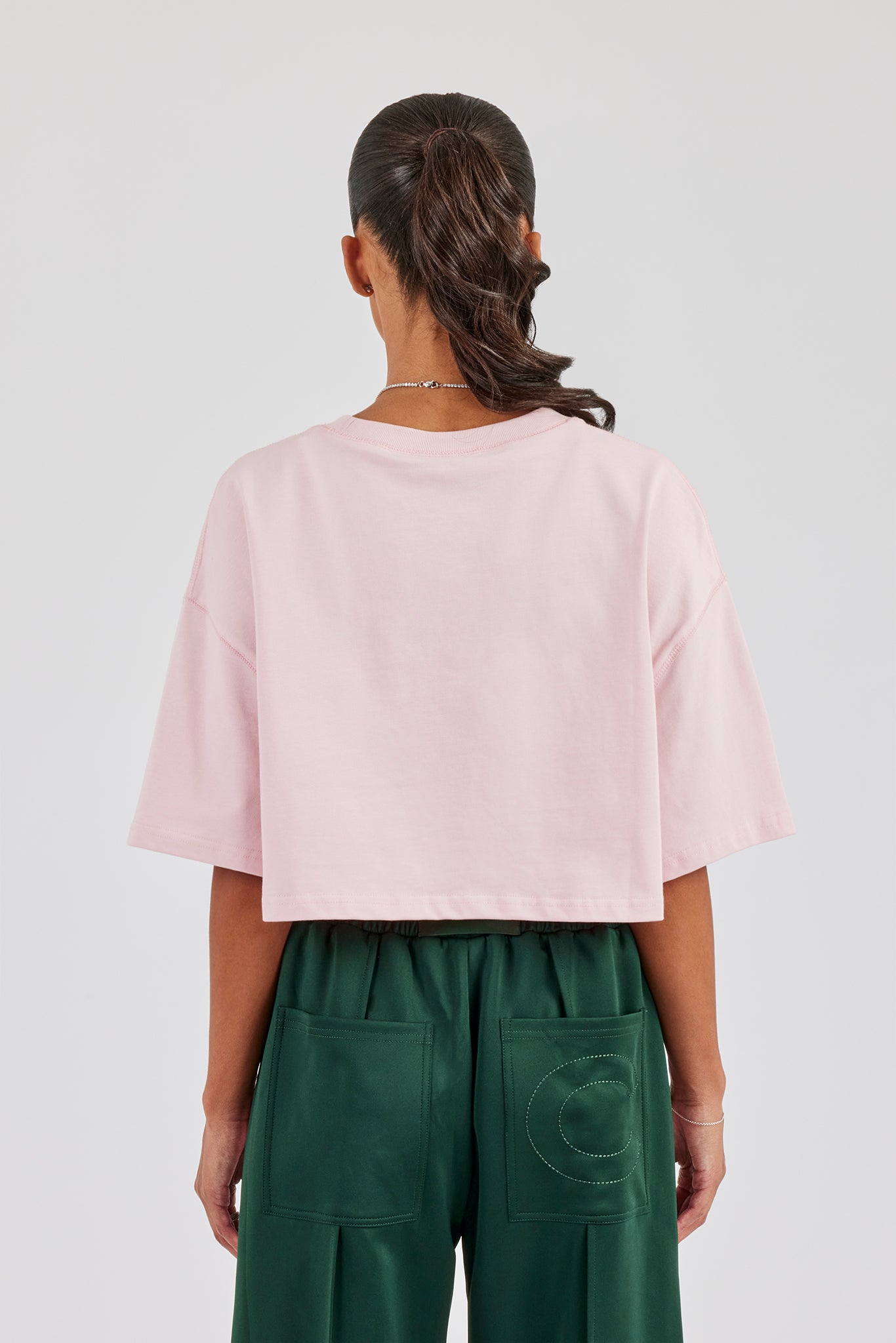 Cropped Embroidered T-Shirt - Light Pink