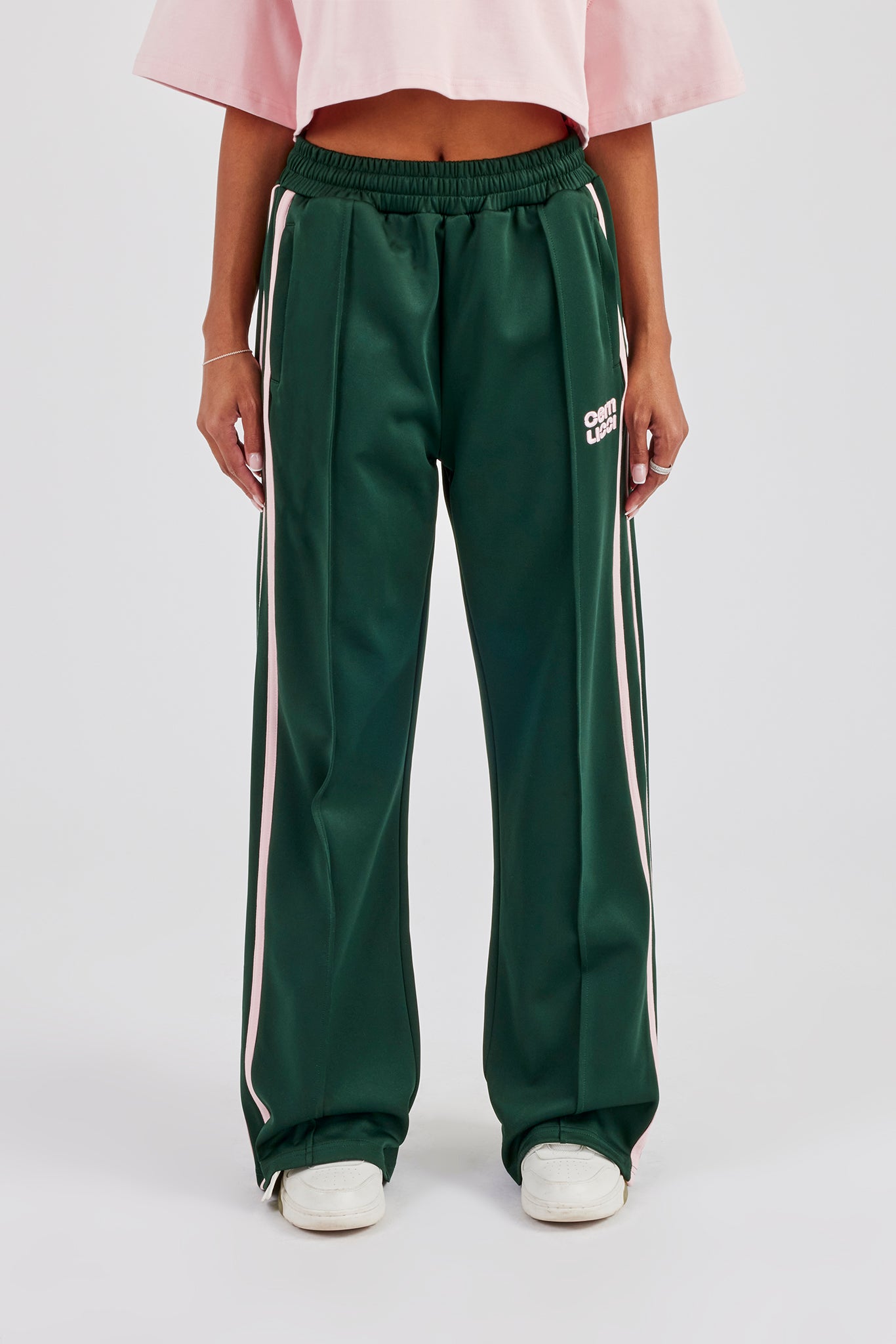 Taping Wide Leg Track Pant - Forest Green