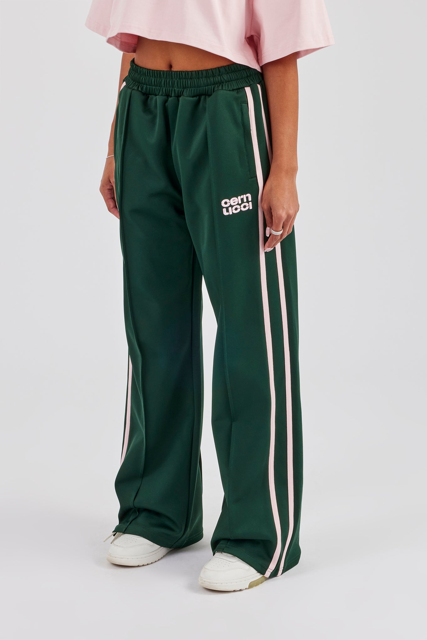 Taping Wide Leg Track Pant - Forest Green