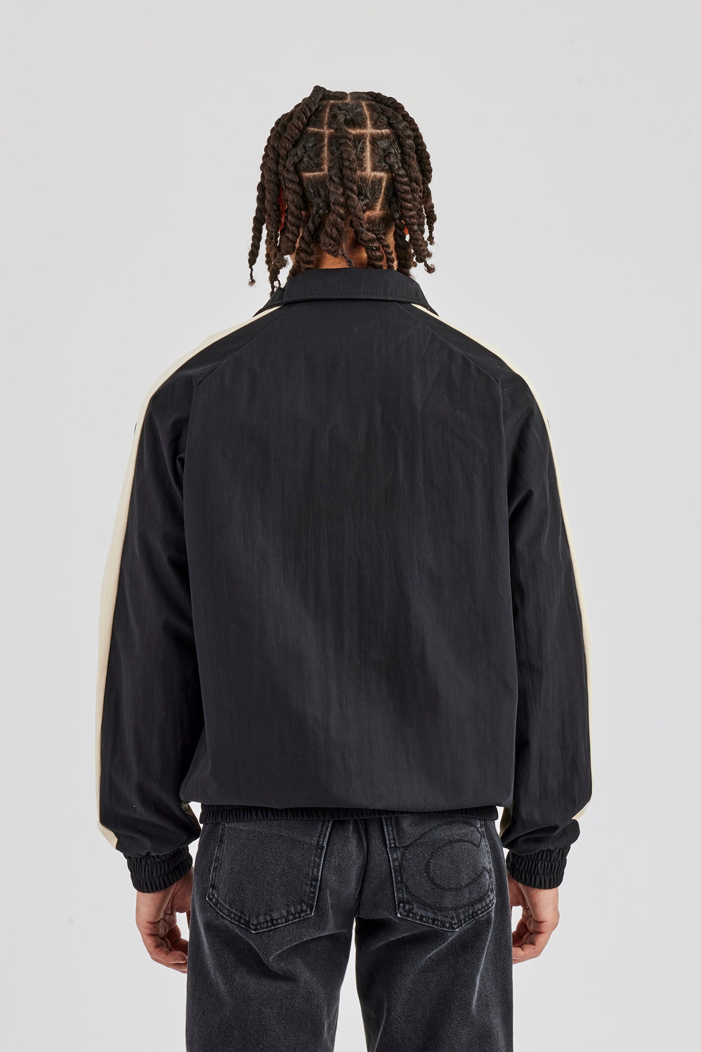 Quarter Zip Nylon Contrast Stripe Jacket - Black | Mens Outerwear