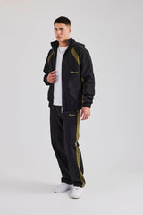 Hooded Nylon Contrast Block Jacket & Straight Leg Jogger - Black