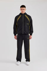 Hooded Nylon Contrast Block Jacket & Straight Leg Jogger - Black