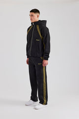 Hooded Nylon Contrast Block Jacket & Straight Leg Jogger - Black