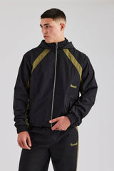 Hooded Nylon Contrast Block Jacket - Black