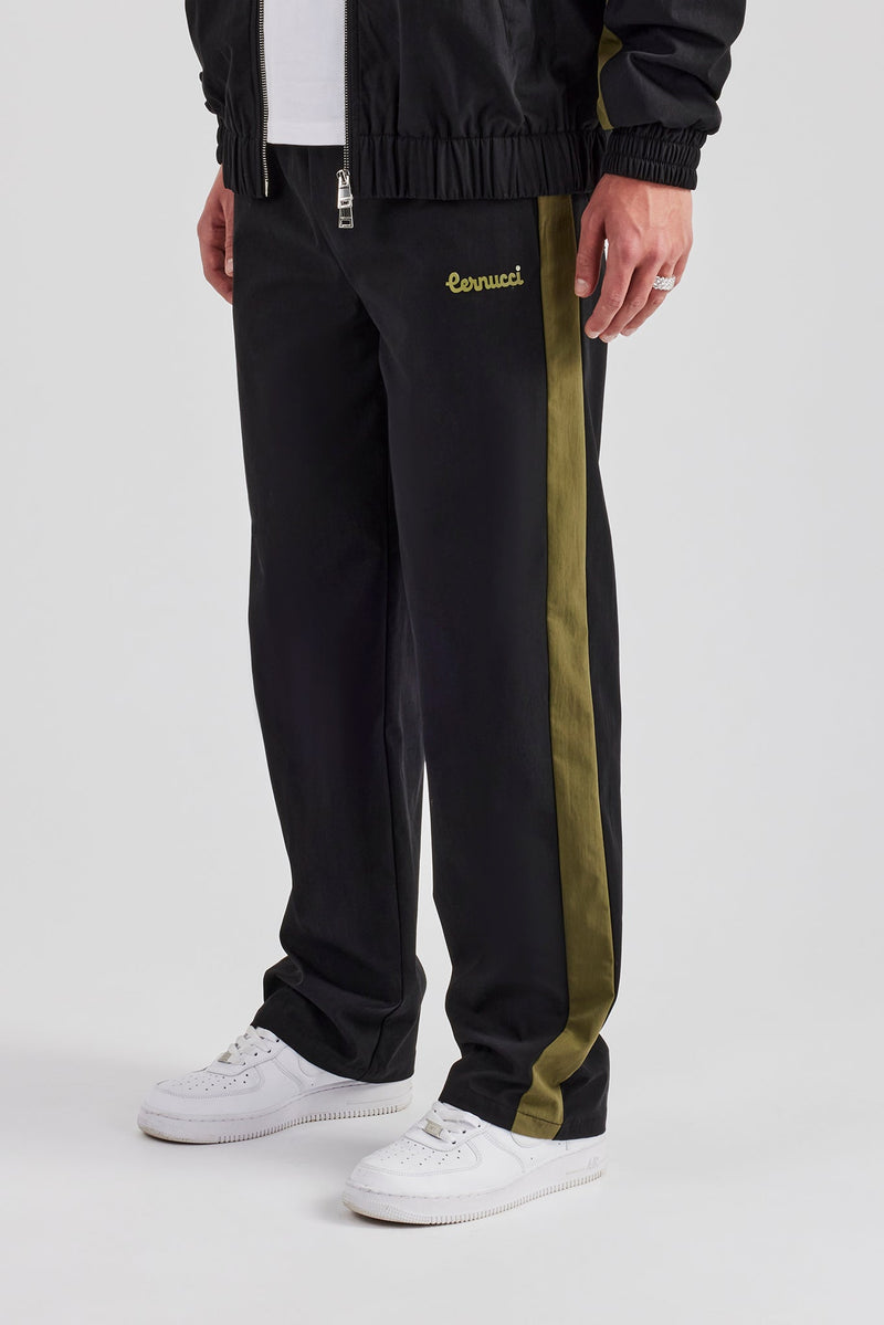 Nylon Contrast Block Straight Leg Jogger - Black