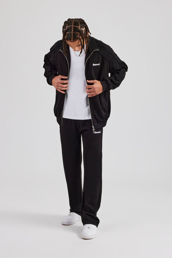 Raglan Track Jacket & Straight Leg Trouser Set - Black