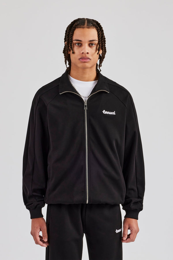 Raglan Embroidered Track Jacket - Black