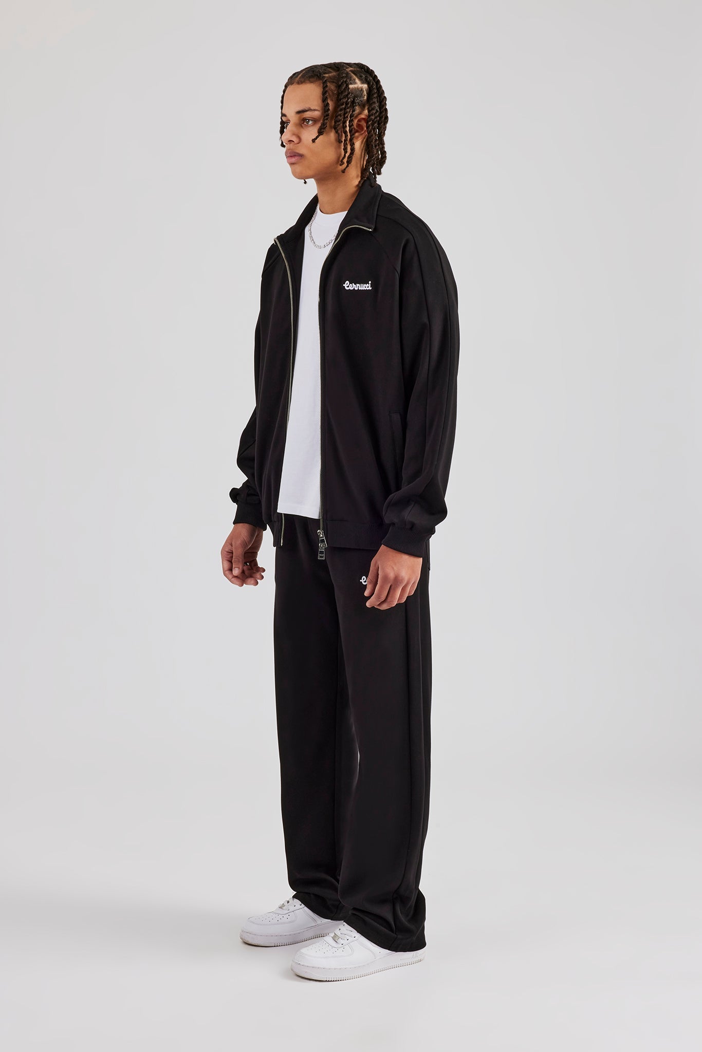 Raglan Track Jacket & Straight Leg Trouser Set - Black