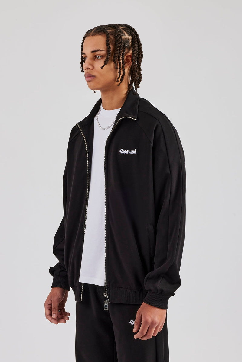 Raglan Embroidered Track Jacket - Black